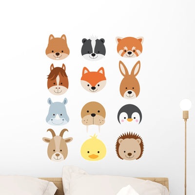 Animal Faces Wall Stickers shown on a wall