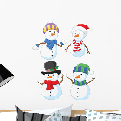 Cartoon Happy Snowman Collection Wall Decal shown on a wall