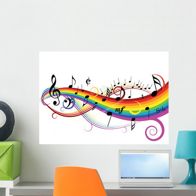 Notes White with Rainbow Wall Decal shown on a wall