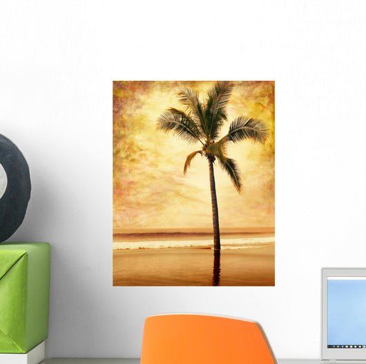 Sepia-toned Palm Tree Done Wall Decal