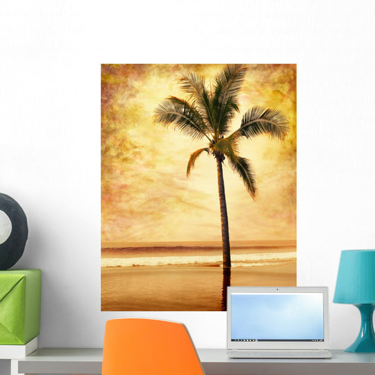 Sepia-toned Palm Tree Done Wall Decal