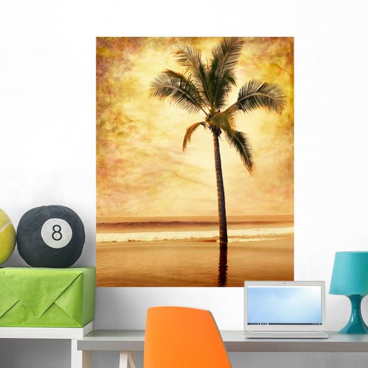 Sepia-toned Palm Tree Done Wall Decal