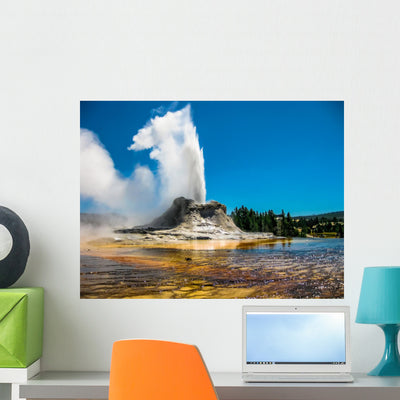 Castle Geyser Eruption Yellowstone Wall Decal shown on a wall