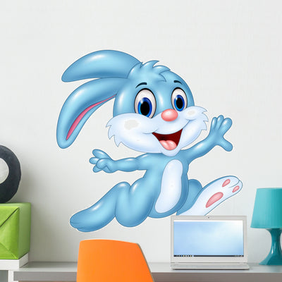 Cartoon Happy Bunny Running Wall Decal shown on a wall