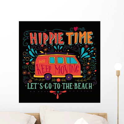 Vintage Hippie Time Print Wall Decal shown on a wall