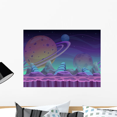 Fantasy Seamless Alien Landscape Wall Decal shown on a wall