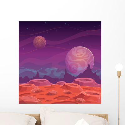 Fantasy Alien Landscape Wall Decal shown on a wall
