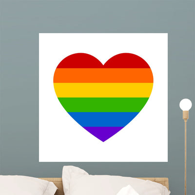 Gay Marriage Rainbow Heart Wall Decal shown on a wall