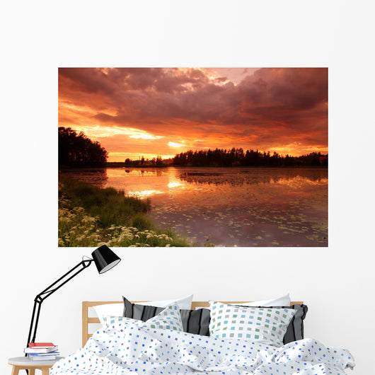 Lake Sunset with Reflection Wall Decal