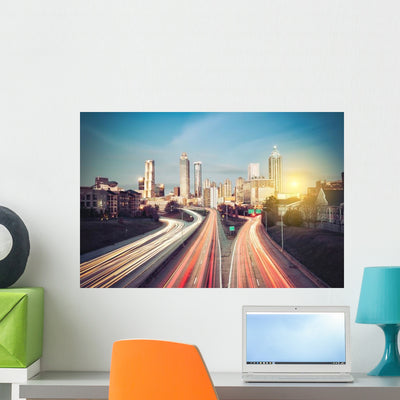 Atlanta Skyline Sunny Morning Wall Decal shown on a wall