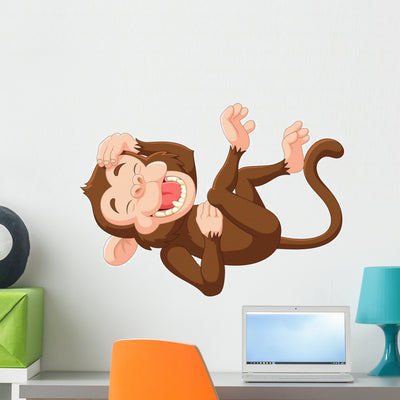 Cartoon Funny Monkey Laughing Wall Decal shown on a wall