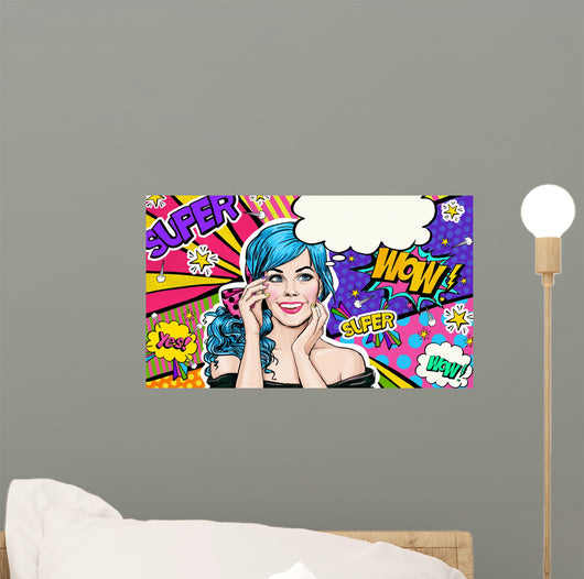 Pop Art Illustration Blue Wall Decal