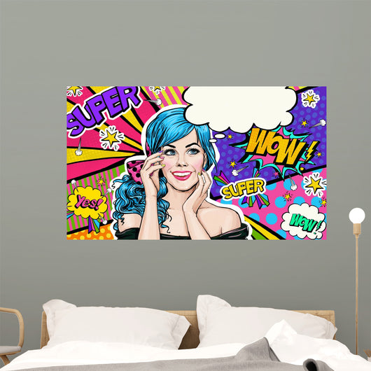 Pop Art Illustration Blue Wall Decal