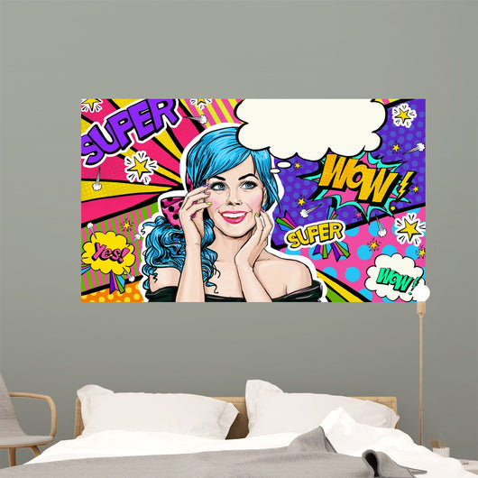 Pop Art Illustration Blue Wall Decal
