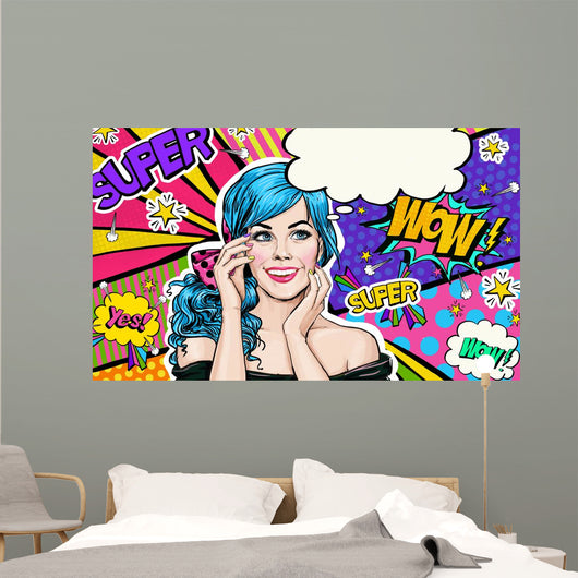 Pop Art Illustration Blue Wall Decal