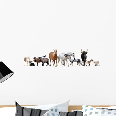 Farm Animals Line-up Wall Decal Sticker Set shown on a wall