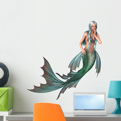 Fantasy Mermaid White Wall Decal shown on a wall