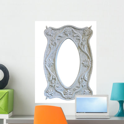 Floral Frame-window Baroque Stone Wall Decal shown on a wall