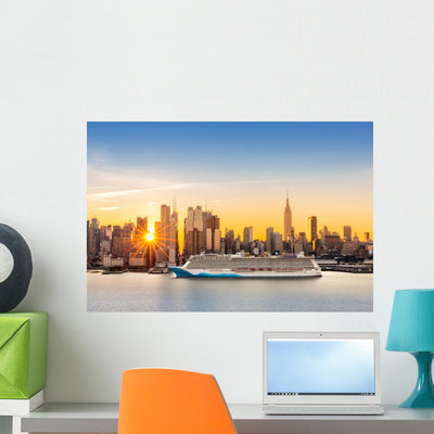 New York City Skyline Wall Decal shown on a wall