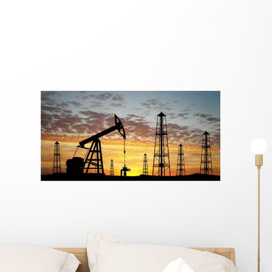 Three Pumps over Orange Sky Wall Mural