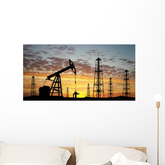 Three Pumps over Orange Sky Wall Mural