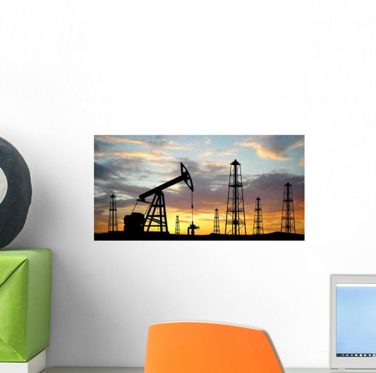 Three Pumps over Orange Sky Wall Mural