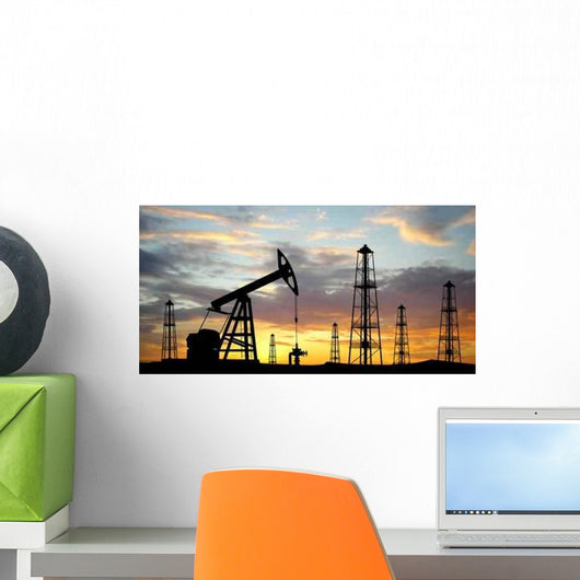 Three Pumps over Orange Sky Wall Mural