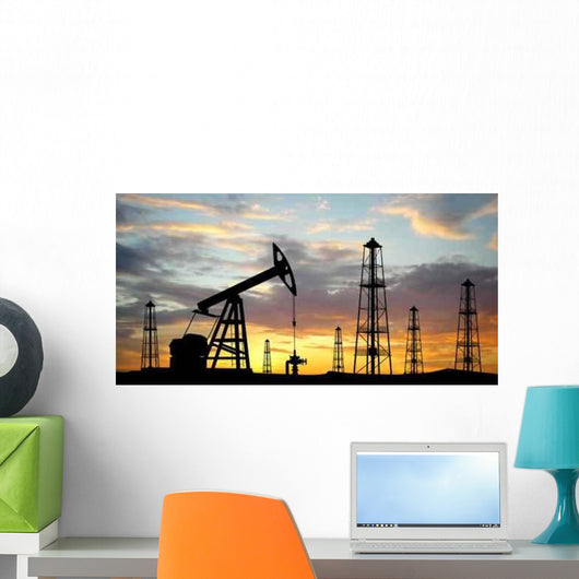 Three Pumps over Orange Sky Wall Mural