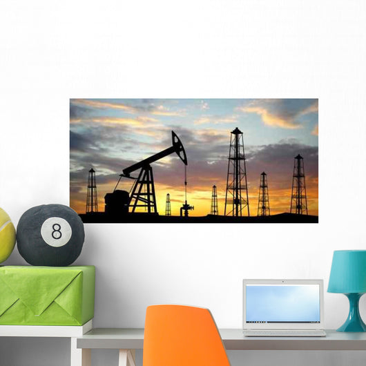 Three Pumps over Orange Sky Wall Mural