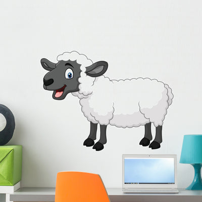 Cartoon Happy Sheep Wall Decal shown on a wall