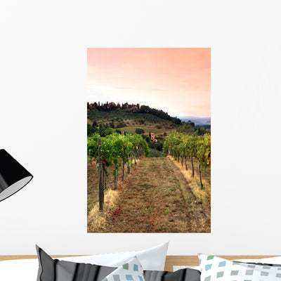 Vineyard Rolling Hills Tuscany Wall Decal shown on a wall