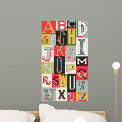 Color Vintage Alphabet Wall Decal shown on a wall
