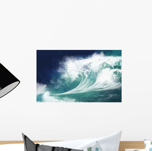 White Ocean Waves on Blue Sky Background - Computer Illustration Wall Mural