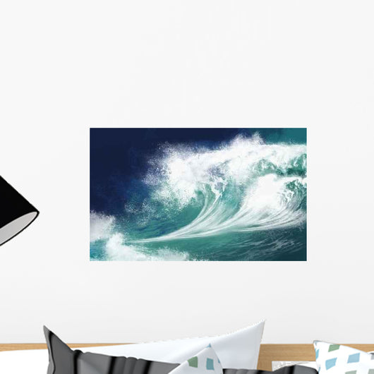 White Ocean Waves on Blue Sky Background - Computer Illustration Wall Mural