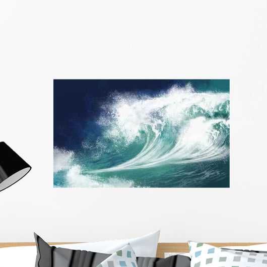 White Ocean Waves on Blue Sky Background - Computer Illustration Wall Mural