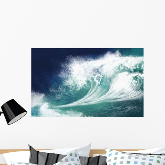 White Ocean Waves on Blue Sky Background - Computer Illustration Wall Mural