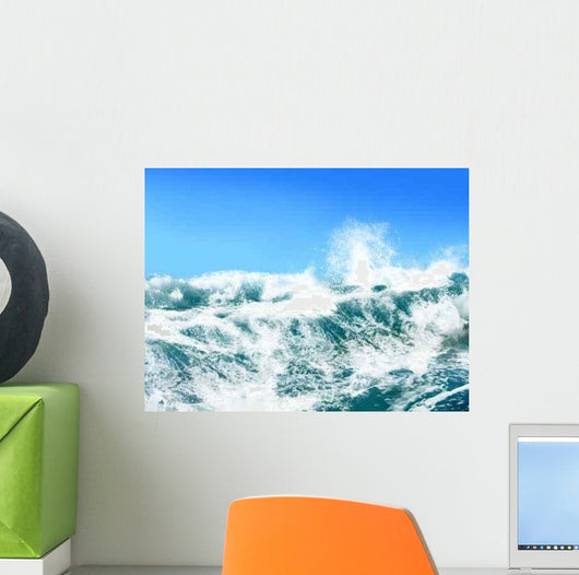 White Ocean Waves on Blue Sky Background-Computer Illustration Wall Mural