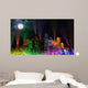Modern City Lit by Colorful Light Effects at Night Wall Mural