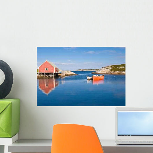 Fisherman's House and Boats in a Bay Peggy's Cove Wall Mural