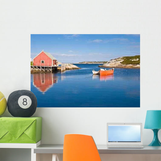 Fisherman's House and Boats in a Bay Peggy's Cove Wall Mural