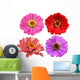 Four Zinnia Flowers Wall Decal Sticker Set