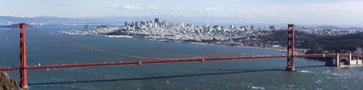Golden Gate bridge seen from Marin County, with view of San Francisco across the bay on a clear winter's day. Wall Mural