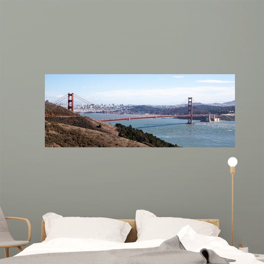 Golden Gate bridge seen from Marin County, with view of San Francisco across the bay on a clear winter's day. Wall Mural