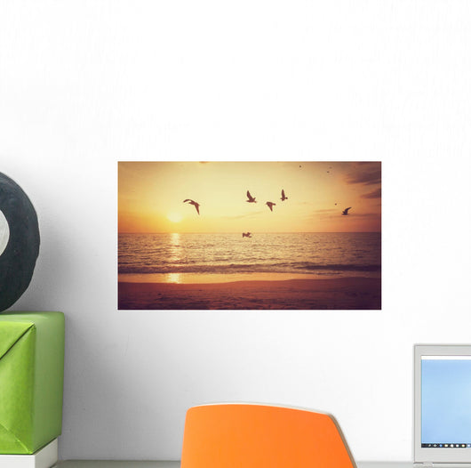 Sunrise and Flying Birds Wall Decal