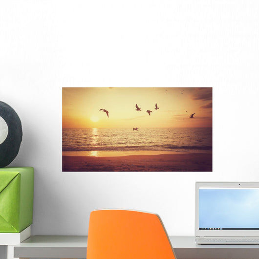 Sunrise and Flying Birds Wall Decal