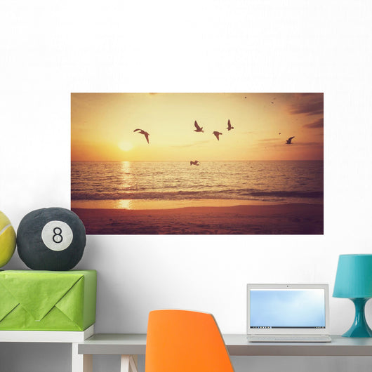 Sunrise and Flying Birds Wall Decal