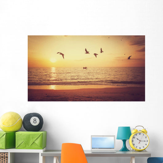 Sunrise and Flying Birds Wall Decal