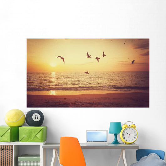 Sunrise and Flying Birds Wall Decal
