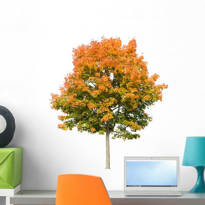 Autumn Maple Tree White Wall Decal shown on a wall