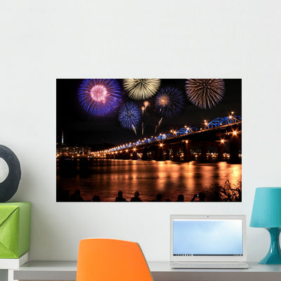 Spectacular Fireworks Han River Wall Decal shown on a wall